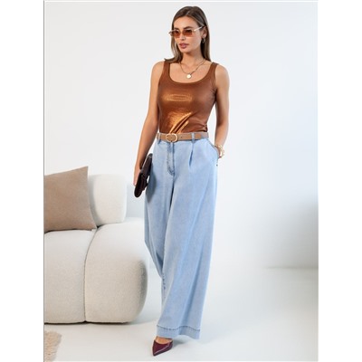 Топ в рубчик с широкими лямками с матовым покрытием металлик из хлопка с эластаном