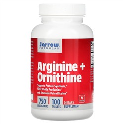 Jarrow Formulas, Arginine + Ornithine (Аргинин + орнитин), 750 мг, 100 таблеток