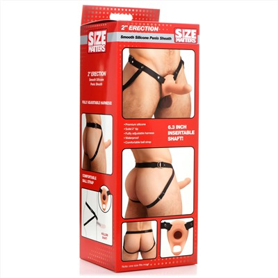 Телесный полый страпон на черных регулируемых ремешках 2’’ Erection Smooth Silicone Penis Sheath