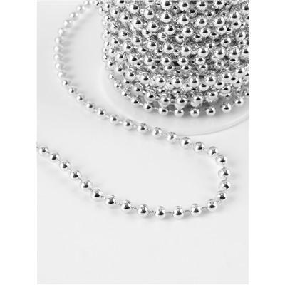 Бусы на нитях, 4 мм, 9±1 м, цвет серебряный