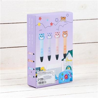 3D ручка Тигрёнок, работа с пластиком PLA, USB кабель питания, голубая