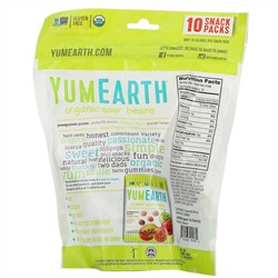 YumEarth, Органическая маринованная фасоль, ассорти вкусов, 10 упаковок снеков, 19,8 г (0,7 унции) каждая