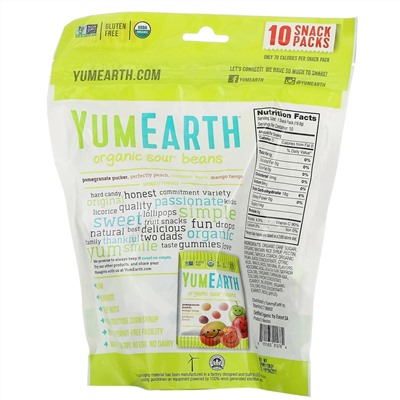 YumEarth, Органическая маринованная фасоль, ассорти вкусов, 10 упаковок снеков, 19,8 г (0,7 унции) каждая