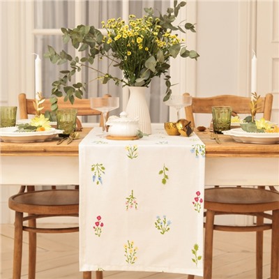 Дорожка на стол Этель «Цветочек» 40×146 см, саржа 190 г/м², 100% хлопок, белая