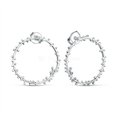 Серьги-пусеты из серебра родированные - Круги, веточки 925 пробы пс-050р