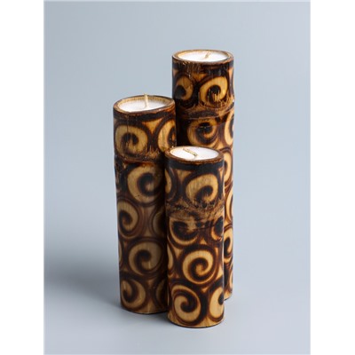 УЦЕНКА Свеча в бамбуке тройная, 14×13×30 см, 100 мл, цв. коричневый