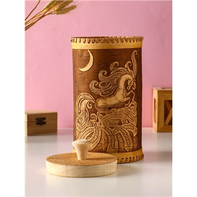 Туес большой «Конек-Горбунок», банка для хранения, береста