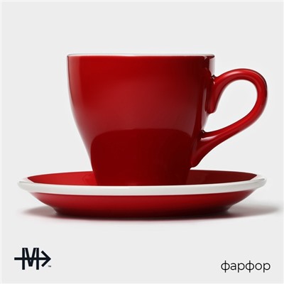 Кофейная пара Magistro Coffee time, 2 предмета: чашка 280 мл, блюдце d=15.5 см, фарфор, красная