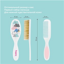 Расчёска детская, массажная щётка с натуральной щетиной для волос в наборе «Малыши и малышки», от 0 мес.