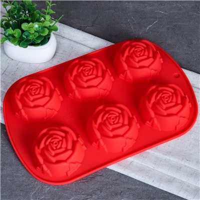 Форма для выпечки 6 ячеек силиконовая Цветы Роза 6,5х3,5 см / HL-058 / уп 200/ 0,105/ 25*16,5*3,5