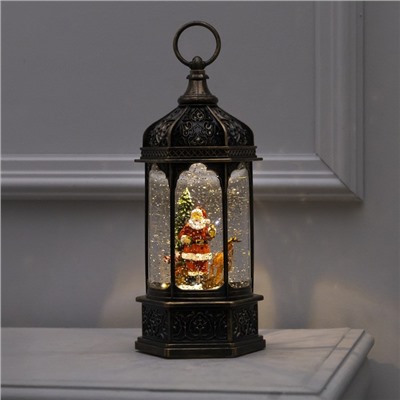 Светодиодная фигура «Фонарь с Дедом Морозом» 11.2×18.5×11.2 см, пластик, от батареек ААх3, USB, свечение тёплое белое