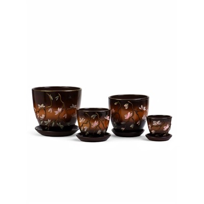 Горшок для цветов «Миндаль», керамика, с поддоном, набор 4 шт.: 400 мл, 1 л, 2.5 л, 5 л