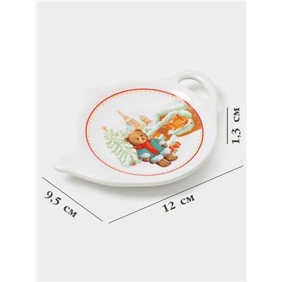 Подставка под чайный пакетик новогодняя Доляна «Московский мишка», керамика, 12×9.5 см, белая