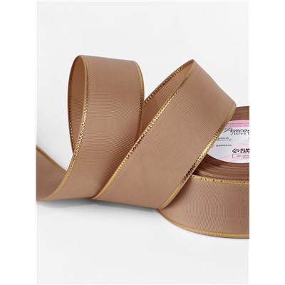 Лента репсовая, с золотым люрексом, 40 мм, 23±1 м, бежевая №173