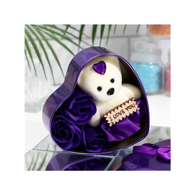 Мыльные розы и медвежонок, набор фиолетовый