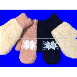 Варежки женские двойные шерстяные Снежинка арт. 6527