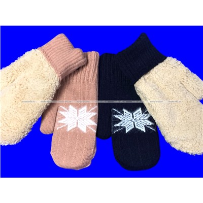 Варежки женские двойные шерстяные Снежинка арт. 6527