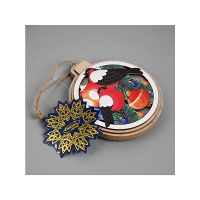 Подвеска световая «Снегири», 10 см, от батареек LR41×3, свечение тёплое белое