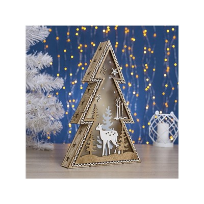 Светодиодная фигура «Ёлка с оленем» 20×30×5 см, дерево, батарейки ААх2 (не в комплекте), свечение тёплое белое