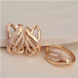 Комплект ювелирной бижутерии коллекция "Дубай" серьги и кольцо 17 р, покрытие позолота, вставка: фианиты, цвет: прозрачный, арт.314.838-17