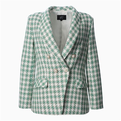 Пиджак женский твидовый двубортный MIST, размер 48. зелёный