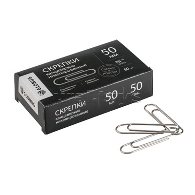 Скрепки "Quality" L50 мм 50 шт., карт. упаковка, никелированные