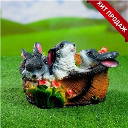 Фигурное кашпо для цветов «Зайцы в лукошке», 20×15×13 см, гипс