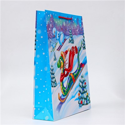 Пакет новогодний подарочный ламинированный «Наперегонки», упаковка, 33×42.5×10 см