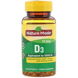 Nature Made, Vitamin D3, 25 mcg, 100 Softgels