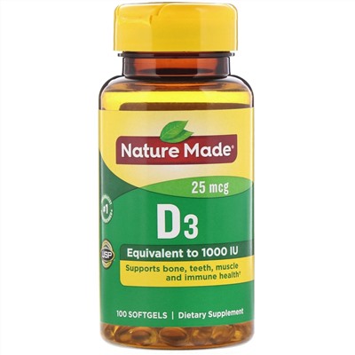 Nature Made, Vitamin D3, 25 mcg, 100 Softgels