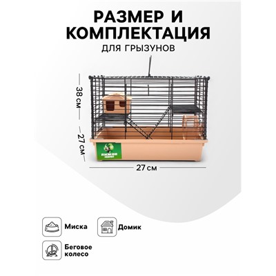 Клетка для грызунов «Пижон» складная, 38×27×27 (домик, миска, колесо) бежевая