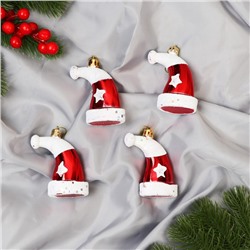 Ёлочные игрушки 4 шт. «Колпак новогодний», 4×7.5 см, красно-белый