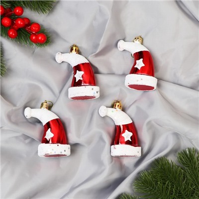 Ёлочные игрушки 4 шт. «Колпак новогодний», 4×7.5 см, красно-белый