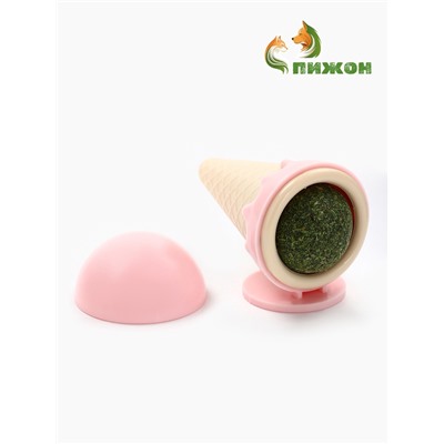 Игрушка для кошек из кошачьей мяты «Мороженное» на основании, 5×4 см, розовая