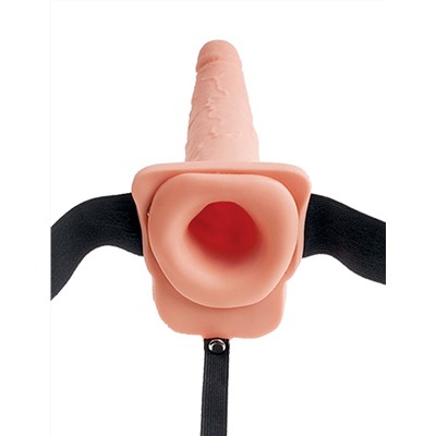 Телесный полый страпон с имитацией эякуляции 7.5  Hollow Squirting Strap-On with Balls - 21,6 см.