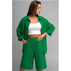 Женский летний костюм оверсайз из ткани-жатка Happyfox