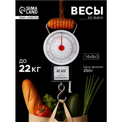 Весы-безмен механические, до 22 кг, цена деления 250 г, чёрные