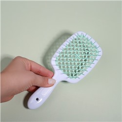 Расчёска массажная, широкая, вентилируемая, 8.5×20.5 см, PVC коробка, цвет белый/бирюзовый
