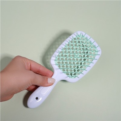 Расчёска массажная, широкая, вентилируемая, 8.5×20.5 см, PVC коробка, цвет белый/бирюзовый