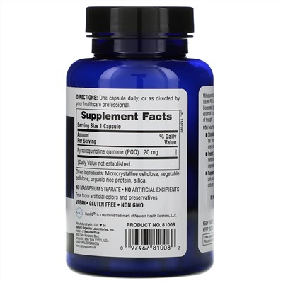 Nature's Plus, BrainCeutix, пирролохинолинхинон (PQQ), 20 мг, 60 капсул