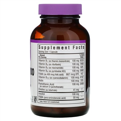 Bluebonnet Nutrition, B-Complex 100, витамины группы B, 100 вегетарианских капсул