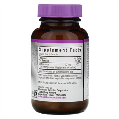 Bluebonnet Nutrition, Хелатированный марганец, 90 капсул