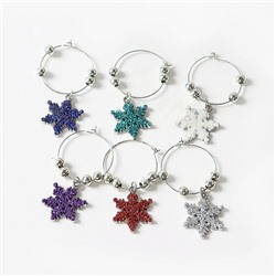 Маркеры для бокалов с подвесками "Блестящие Снежинки", набор 6 штук. Металлические