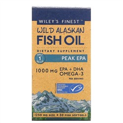 Wiley's Finest, жир диких аляскинских рыб, Peak ЭПК, 1000 мг, 30 рыбных капсул