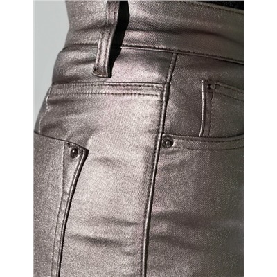 Юбка карандаш металлик средней длины с разрезом из эластичного денима