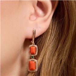 Серьги длинные ювелирная бижутерия коллекция "Дубай", покрытие позолота, вставка: пластик и цирконы, цвет: оранжевый и прозрачный, арт.313.393