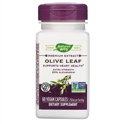 Nature's Way, Premium Extract, Olive Leaf, 250 mg, 60 Vegan Capsules