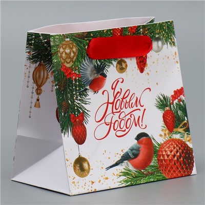 Пакет подарочный новогодний ламинированный квадратный «Яркие краски», 14×14×9 см