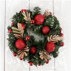 Венок новогодний d=20 см «Зимнее волшебство», с красными шариками