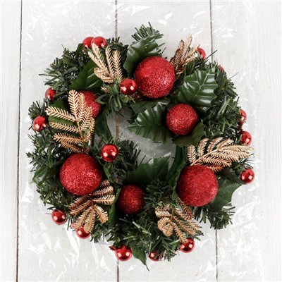 Венок новогодний d=20 см «Зимнее волшебство», с красными шариками